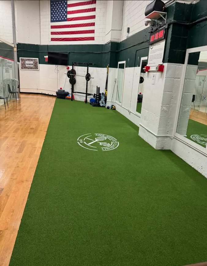 Indoor gym turf installation wide angle