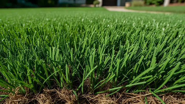 Close-up of lush green turf blades