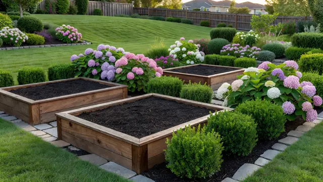 Spring garden beds with raised planters